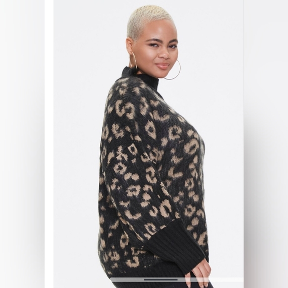 NWT FOREVER 21+ Size 2X Leopard Print Sweater Closet Staple Classic Mock Neck - Picture 3 of 13